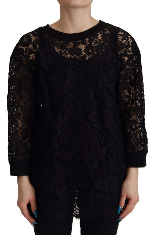 Dolce &amp; Gabbana – Schwarze Bluse mit floraler Spitze und Pullover „Sicily“
