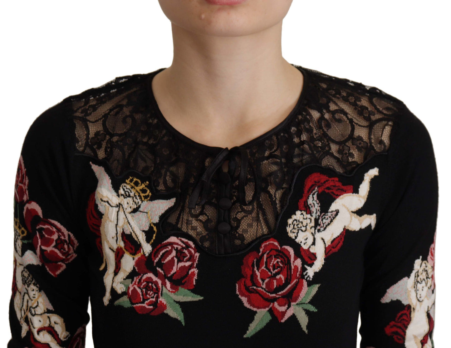 Dolce &amp; Gabbana – Schwarzer Cardigan mit Engelsrosen-Spitze