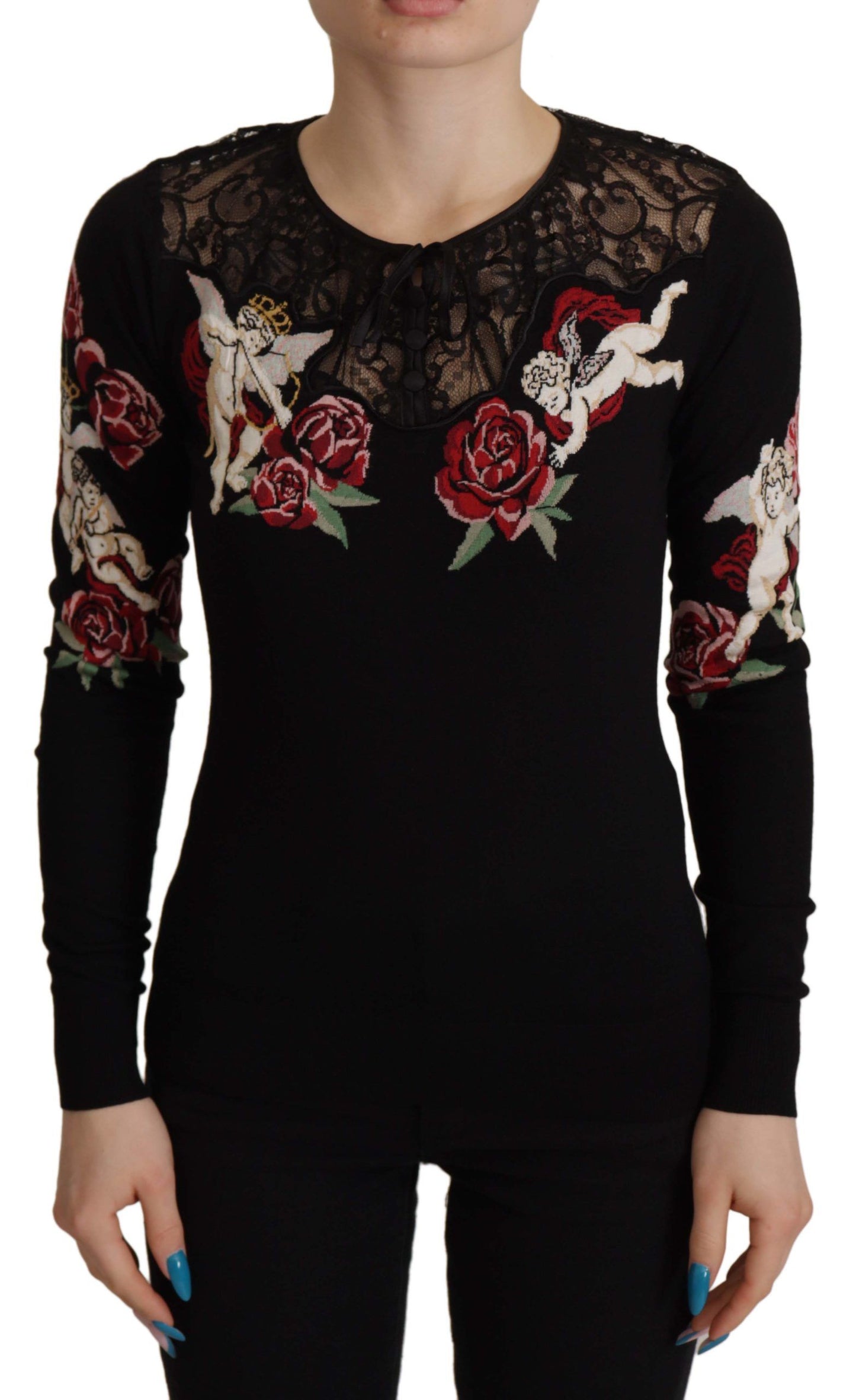 Dolce &amp; Gabbana – Schwarzer Cardigan mit Engelsrosen-Spitze