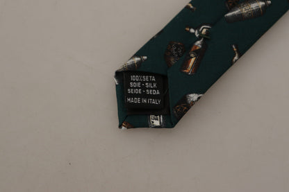 Dolce &amp; Gabbana Schwarze Seidenkrawatte mit Fantasy-Print und verstellbarem Flaschenmotiv