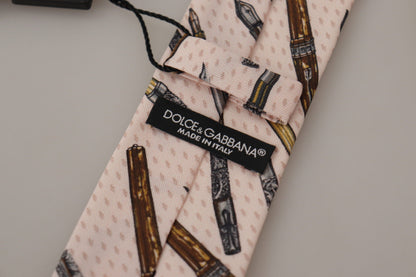 Dolce &amp; Gabbana – Verstellbare Krawatte aus 100 % Seide mit rosa Stift- und Punktmuster