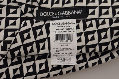 Dolce &amp; Gabbana – Verstellbare Krawatte aus 100 % Seide in Schwarz und Weiß mit geometrischem Muster