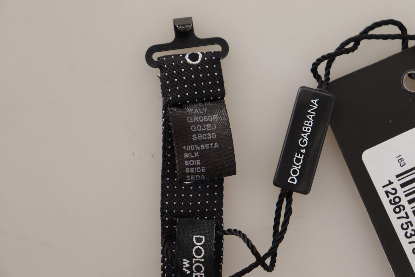 Dolce &amp; Gabbana – Schwarz-weiß gepunktete Papillon-Krawatte aus 100 % Seide