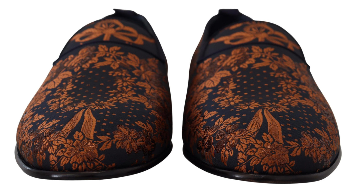 Dolce &amp; Gabbana – Hausschuhe mit Blumenmuster in Blau und Rostrot