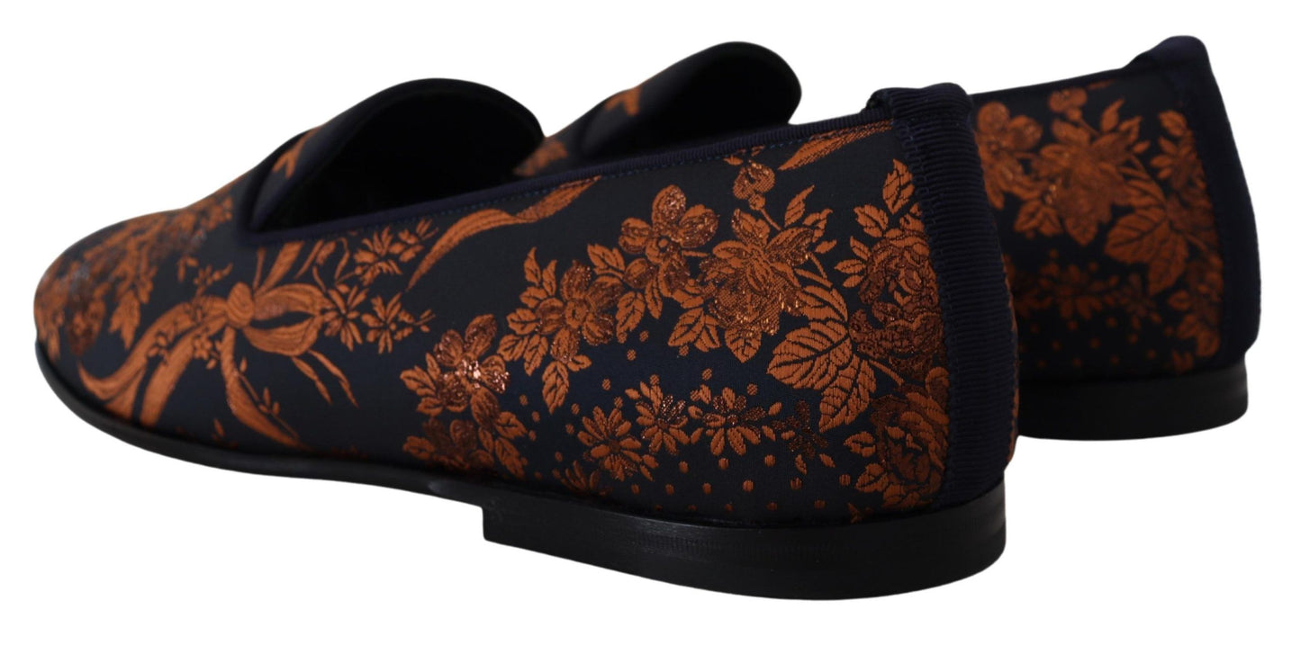Dolce &amp; Gabbana – Hausschuhe mit Blumenmuster in Blau und Rostrot