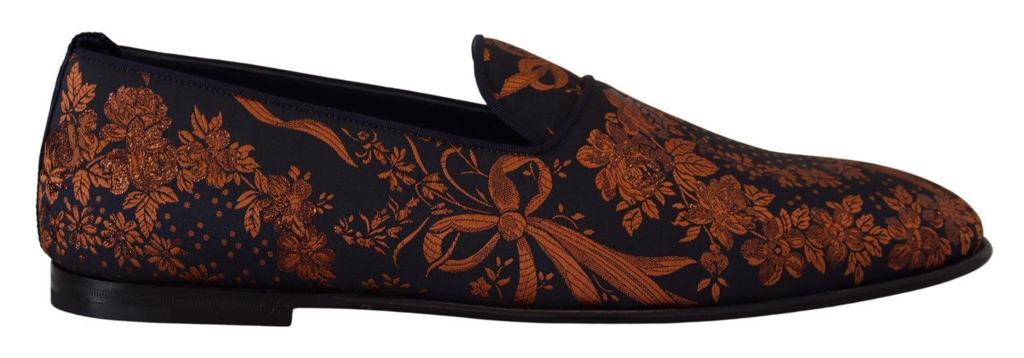 Dolce &amp; Gabbana – Hausschuhe mit Blumenmuster in Blau und Rostrot