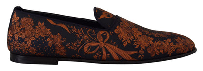 Dolce &amp; Gabbana – Hausschuhe mit Blumenmuster in Blau und Rostrot