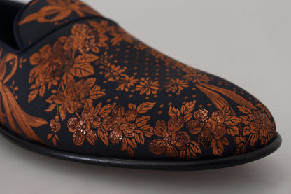 Dolce &amp; Gabbana – Hausschuhe mit Blumenmuster in Blau und Rostrot