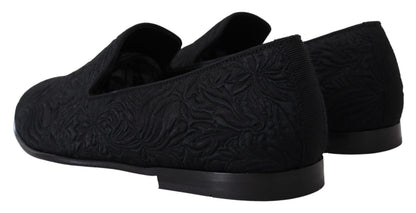 Dolce &amp; Gabbana – Schwarze Jacquard-Hausschuhe mit Blumenmuster, Halbschuhe