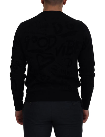 Dolce &amp; Gabbana – Schwarzer Pullover mit Rundhalsausschnitt aus Wolle mit Logomuster