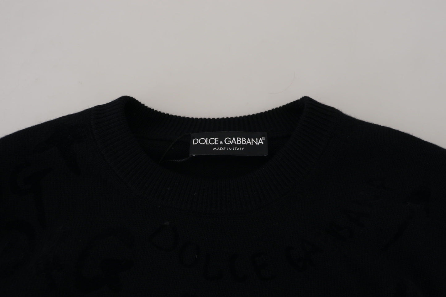 Dolce &amp; Gabbana – Schwarzer Pullover mit Rundhalsausschnitt aus Wolle mit Logomuster