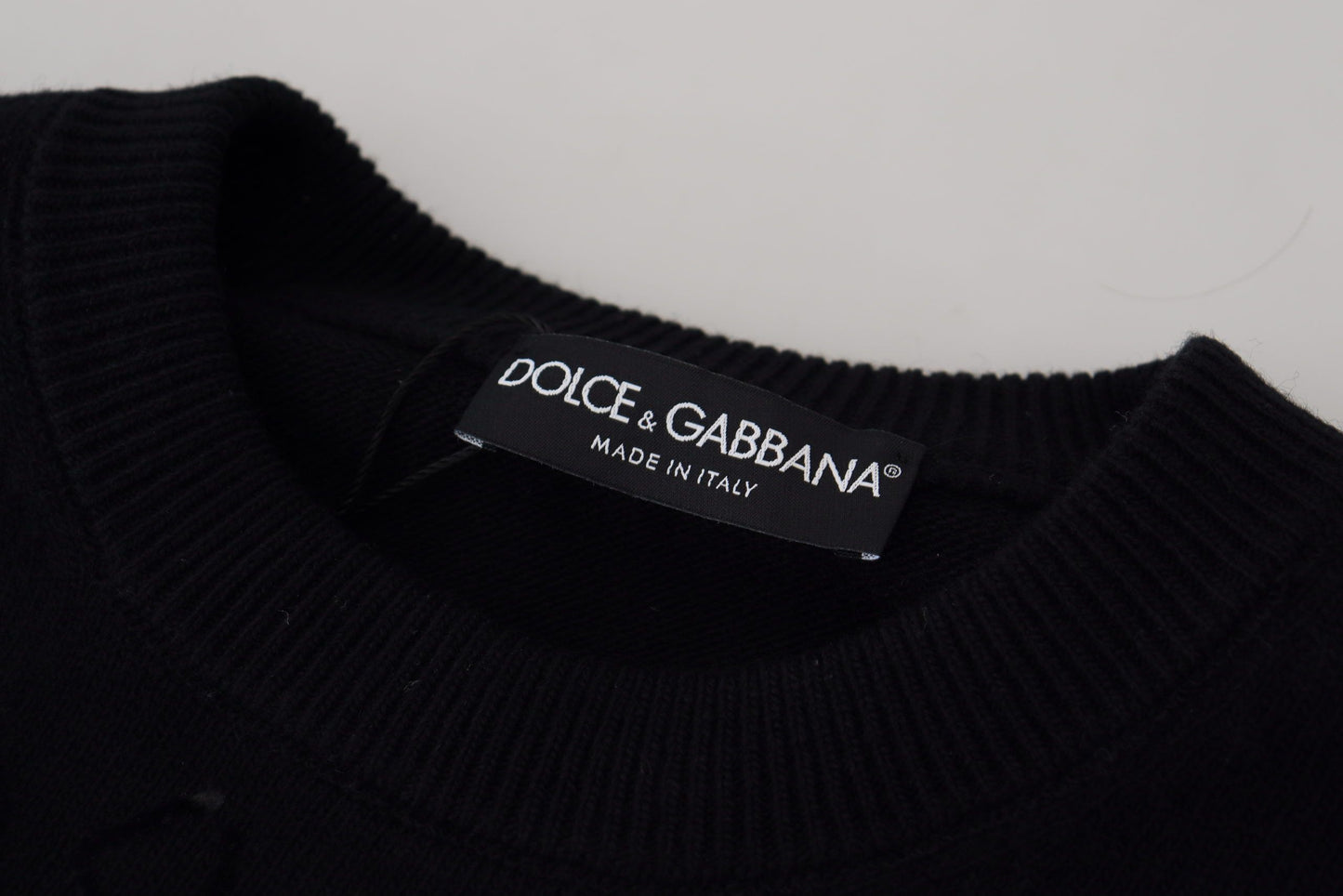 Dolce &amp; Gabbana – Schwarzer Pullover mit Rundhalsausschnitt aus Wolle mit Logomuster