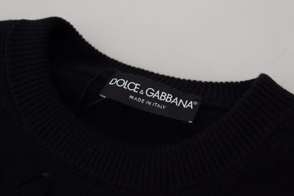 Dolce &amp; Gabbana – Schwarzer Pullover mit Rundhalsausschnitt aus Wolle mit Logomuster