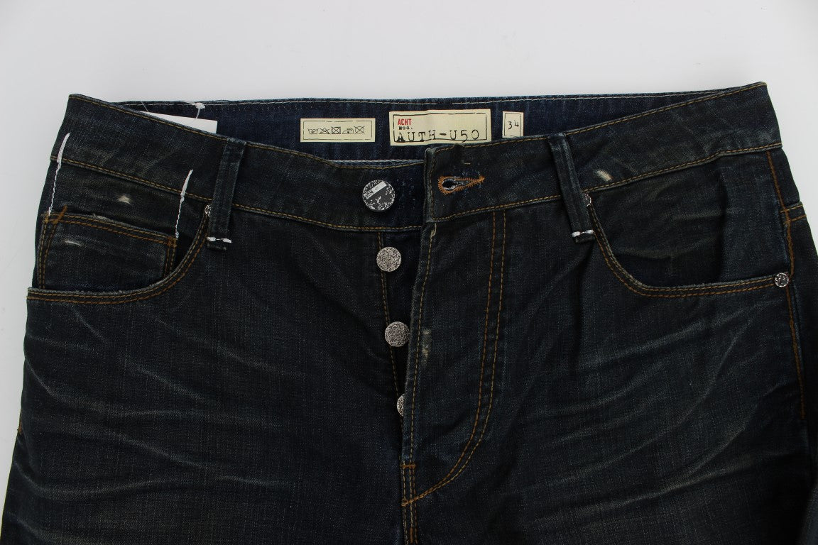 Acht Straight Fit Jeans aus Baumwolldenim in blauer Waschung