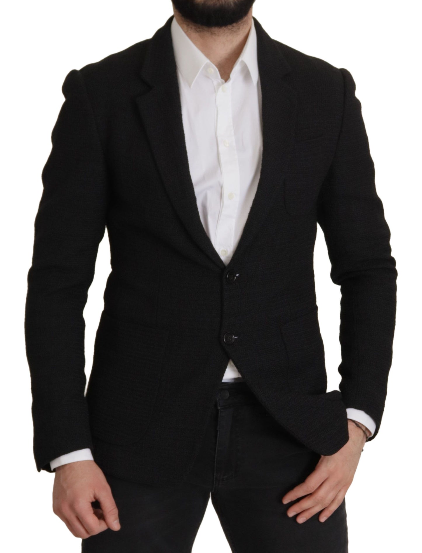 Dolce &amp; Gabbana Schwarzer einreihiger Mantel Herren Blazer