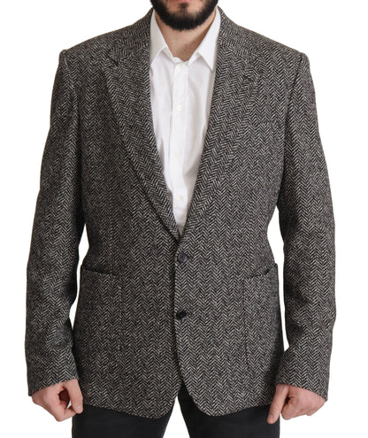 Dolce &amp; Gabbana Einreihiger Fantasy-Blazer aus grauer Baumwolle