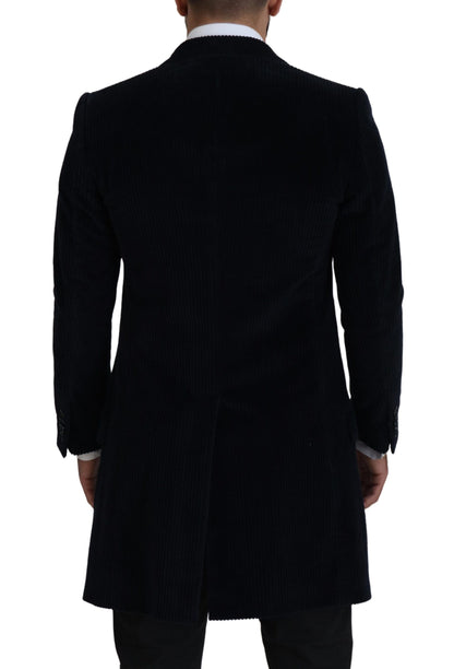 Dolce &amp; Gabbana Schwarzer Baumwoll-Cardigan, langer Mantel, Herrenjacke