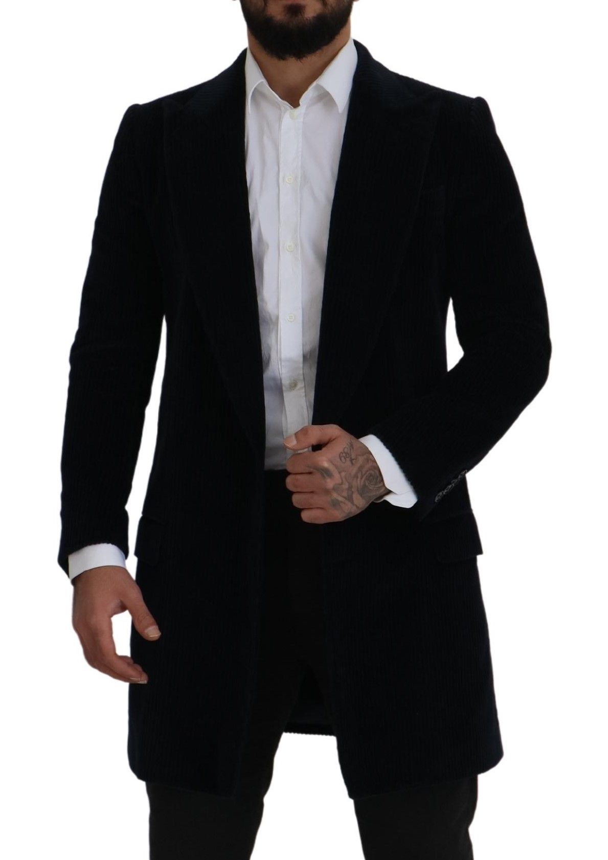 Dolce &amp; Gabbana Schwarzer Baumwoll-Cardigan, langer Mantel, Herrenjacke