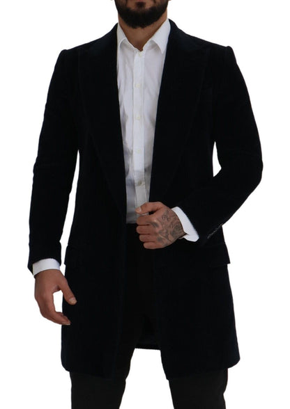 Dolce &amp; Gabbana Schwarzer Baumwoll-Cardigan, langer Mantel, Herrenjacke