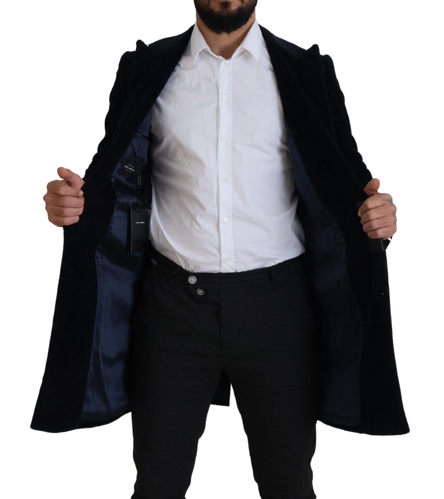 Dolce &amp; Gabbana Schwarzer Baumwoll-Cardigan, langer Mantel, Herrenjacke