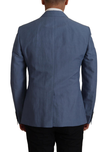 Dolce &amp; Gabbana – Blaue, einreihige Blazerjacke mit Logo
