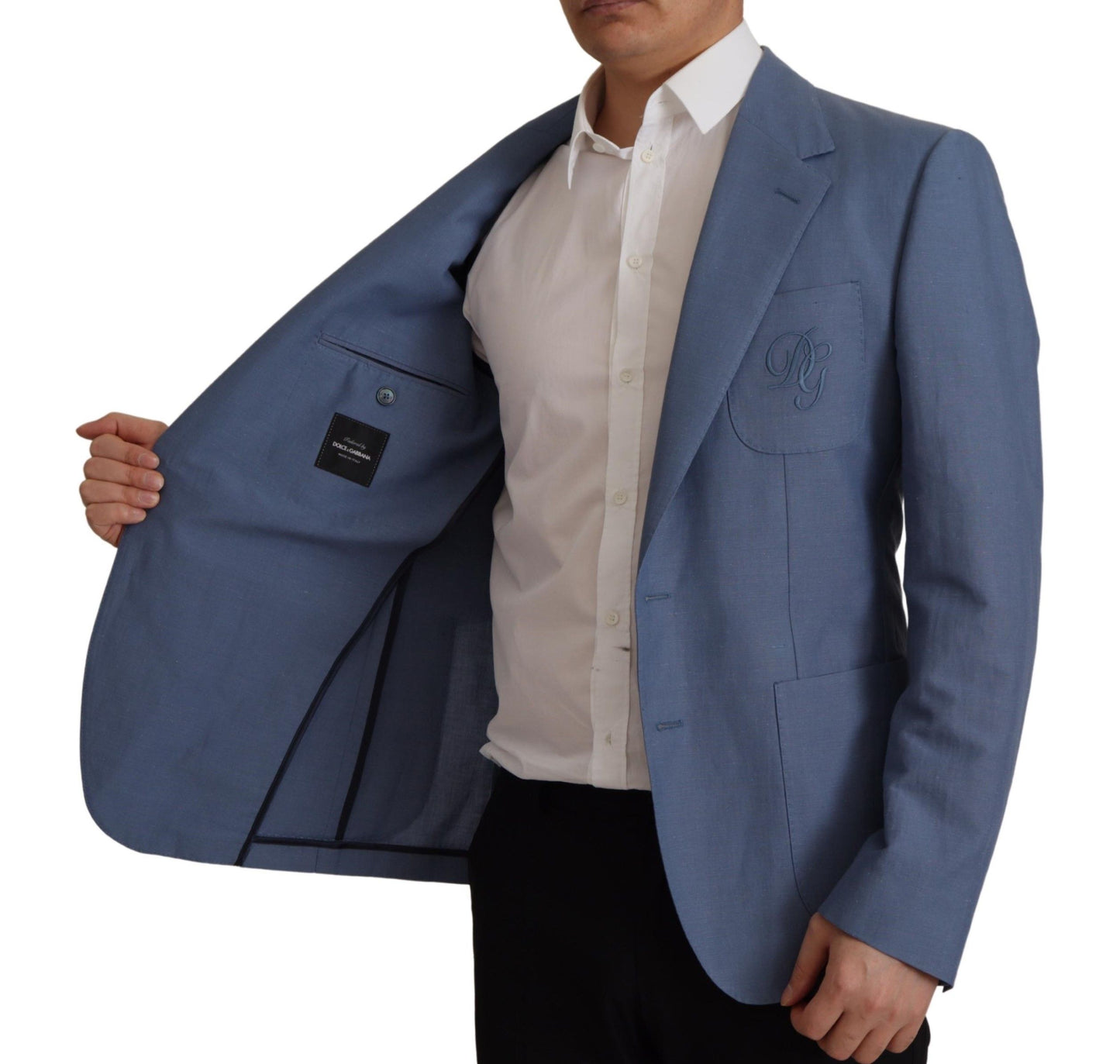 Dolce &amp; Gabbana – Blaue, einreihige Blazerjacke mit Logo
