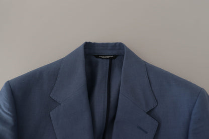 Dolce &amp; Gabbana – Blaue, einreihige Blazerjacke mit Logo