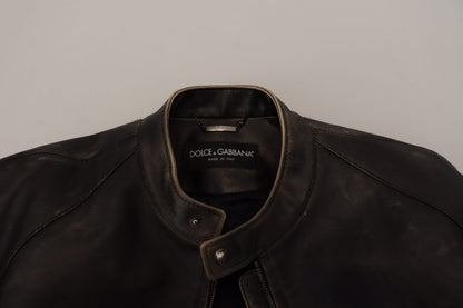 Dolce &amp; Gabbana – Schwarze Bikerjacke aus Leder mit Reißverschluss