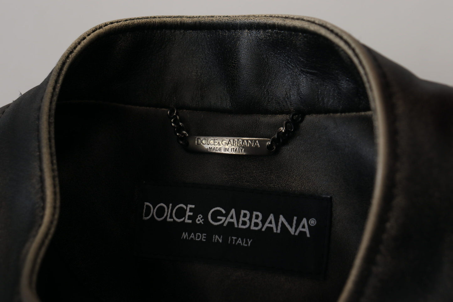 Dolce &amp; Gabbana – Schwarze Bikerjacke aus Leder mit Reißverschluss