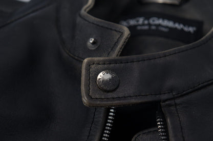 Dolce &amp; Gabbana – Schwarze Bikerjacke aus Leder mit Reißverschluss