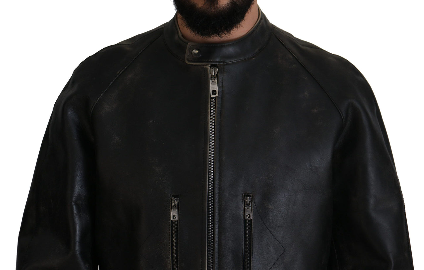 Dolce &amp; Gabbana – Schwarze Bikerjacke aus Leder mit Reißverschluss