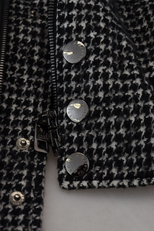 Dolce & Gabbana Dark Gray Houndstooth Polyester Bomber Jacket