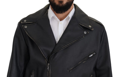Dolce &amp; Gabbana – Schwarze Bikerjacke aus Leder mit Reißverschluss