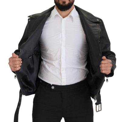 Dolce &amp; Gabbana – Schwarze Bikerjacke aus Leder mit Reißverschluss