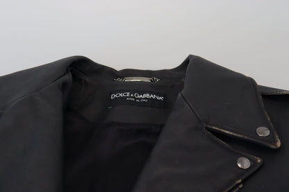 Dolce &amp; Gabbana – Schwarze Bikerjacke aus Leder mit Reißverschluss