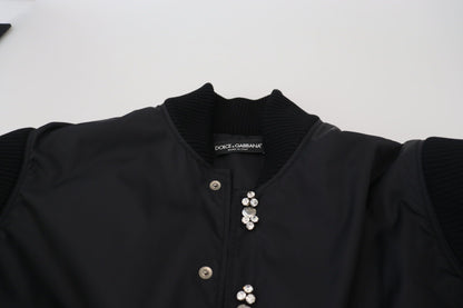 Dolce &amp; Gabbana Schwarze Nylon-Kristallmantel-Knöpfe-Jacke