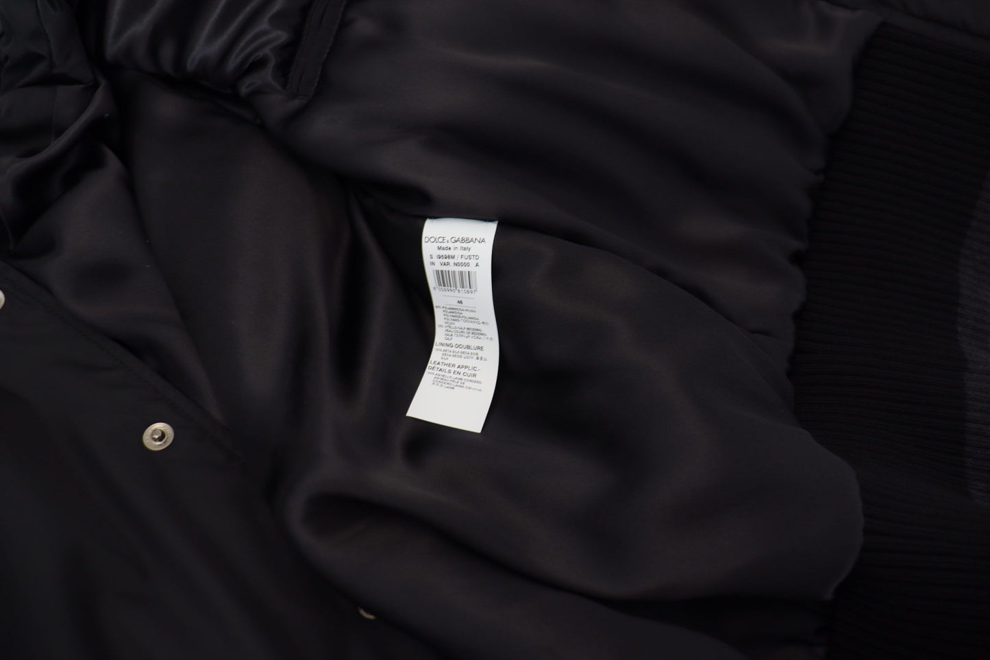 Dolce &amp; Gabbana Schwarze Nylon-Kristallmantel-Knöpfe-Jacke
