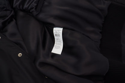 Dolce &amp; Gabbana Schwarze Nylon-Kristallmantel-Knöpfe-Jacke