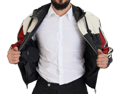 Dolce &amp; Gabbana – Blouson-Manteljacke aus schwarzem Leder mit Kapuze