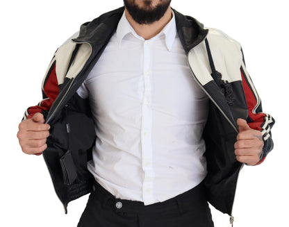 Dolce &amp; Gabbana – Blouson-Manteljacke aus schwarzem Leder mit Kapuze