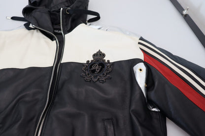 Dolce &amp; Gabbana – Blouson-Manteljacke aus schwarzem Leder mit Kapuze