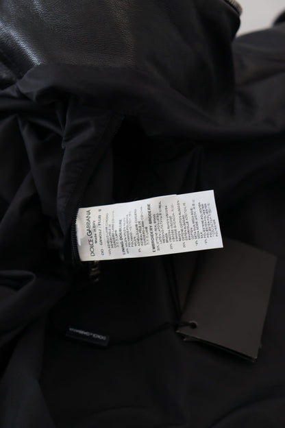 Dolce &amp; Gabbana – Blouson-Manteljacke aus schwarzem Leder mit Kapuze