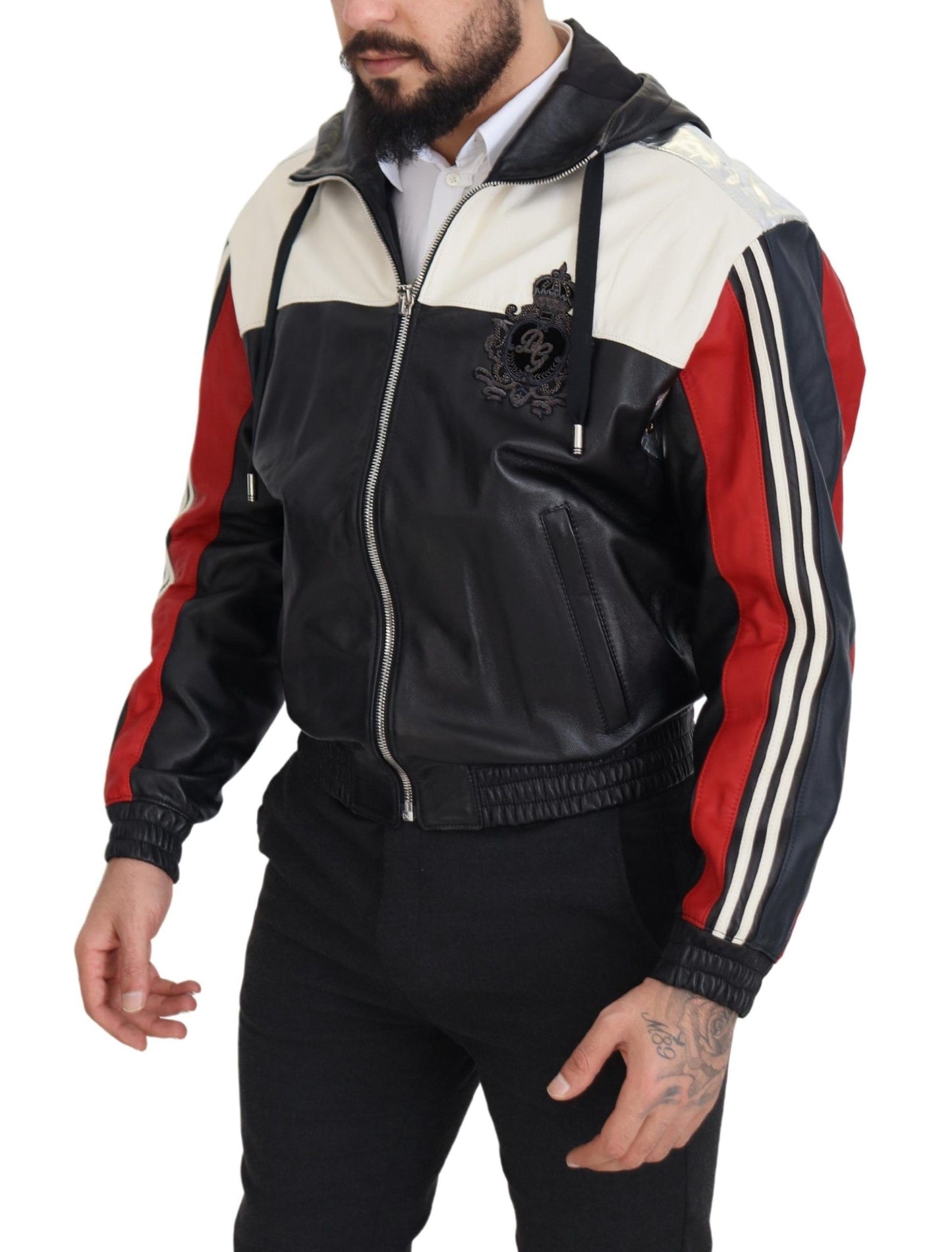 Dolce &amp; Gabbana – Blouson-Manteljacke aus schwarzem Leder mit Kapuze