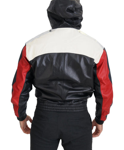 Dolce &amp; Gabbana – Blouson-Manteljacke aus schwarzem Leder mit Kapuze