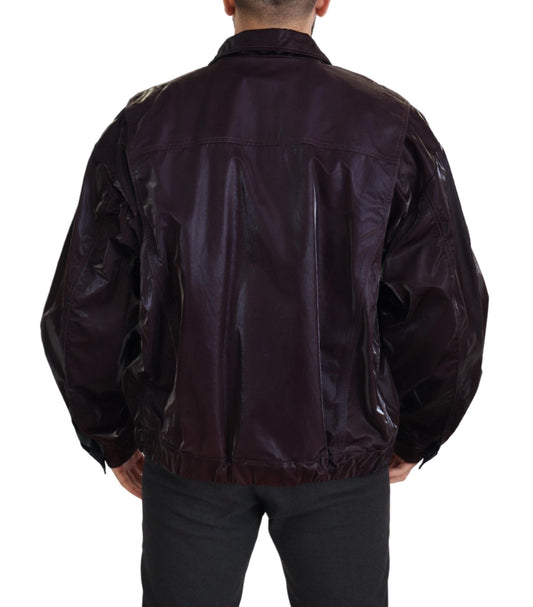 Dolce &amp; Gabbana Bordeaux Nylon Kragen Herren Manteljacke