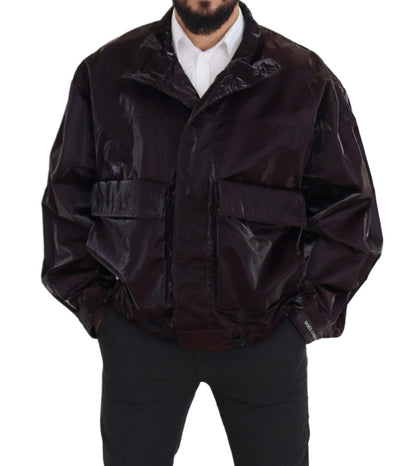 Dolce &amp; Gabbana Bordeaux Nylon Kragen Herren Manteljacke