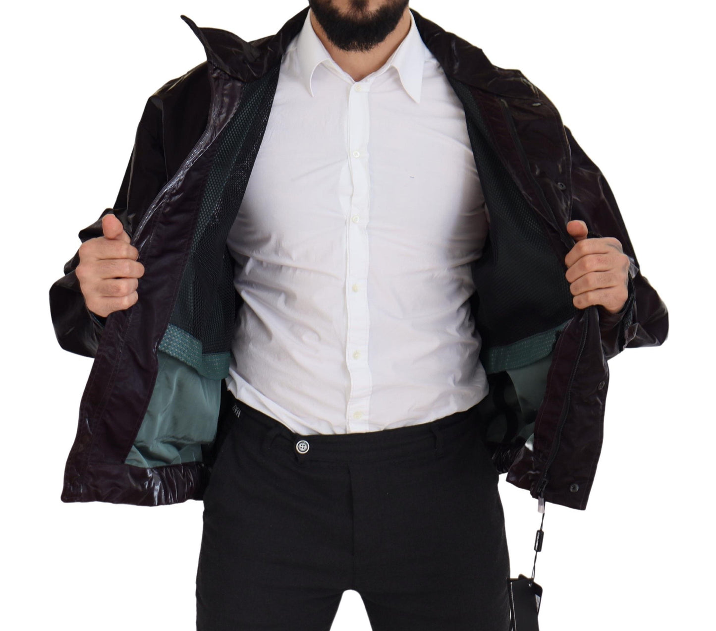 Dolce &amp; Gabbana Bordeaux Nylon Kragen Herren Manteljacke