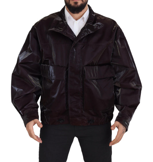 Dolce &amp; Gabbana Bordeaux Nylon Kragen Herren Manteljacke
