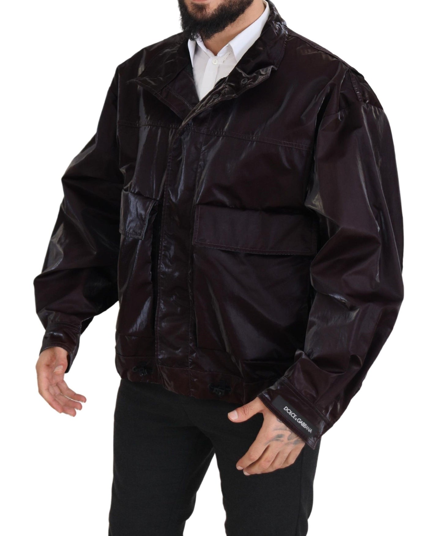 Dolce &amp; Gabbana Bordeaux Nylon Kragen Herren Manteljacke