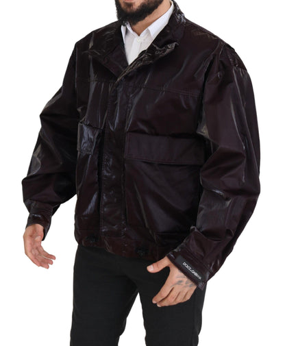 Dolce &amp; Gabbana Bordeaux Nylon Kragen Herren Manteljacke